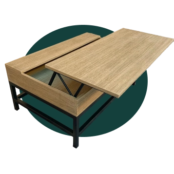 Mesa de centro con tapa plegable diseñada y fabricada por Otaymob Mobiliario.